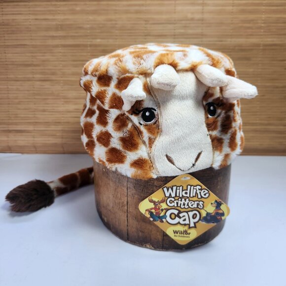 Giraffe Hat with Horns & Tail Lined Casual Winter Halloween Wildlife Critters - Picture 1 of 11